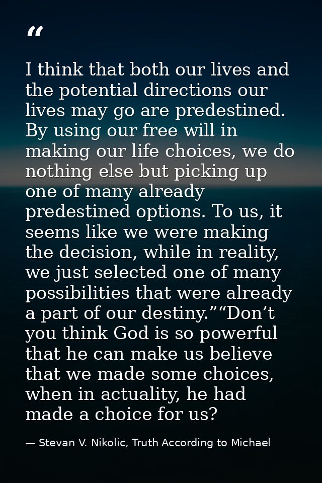 I thin​k​ that both our lives and the potential directions our lives may go are predestined. By using our free will in m — Stevan V. Nikolic, Truth According to Michael