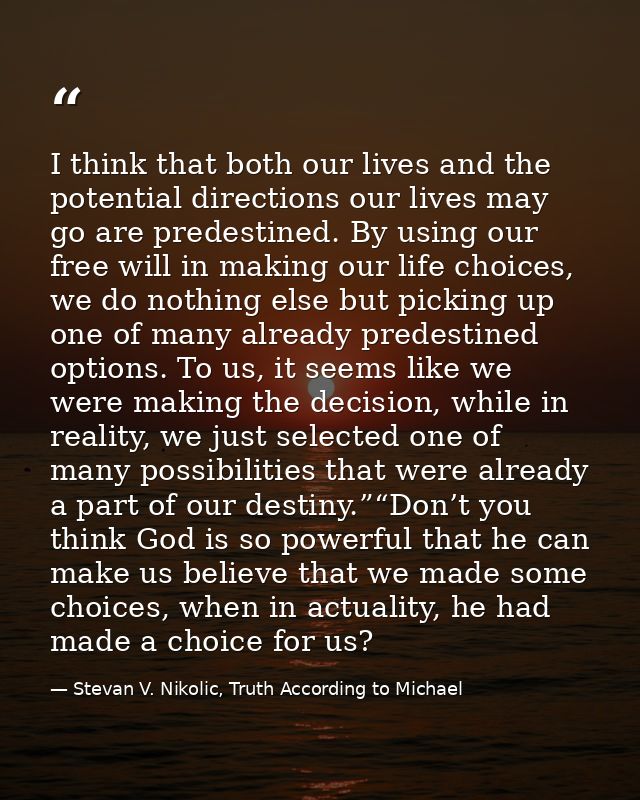 I thin​k​ that both our lives and the potential directions our lives may go are predestined. By using our free will in m — Stevan V. Nikolic, Truth According to Michael