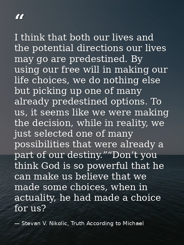 I thin​k​ that both our lives and the potential directions our lives may go are predestined. By using our free will in m — Stevan V. Nikolic, Truth According to Michael