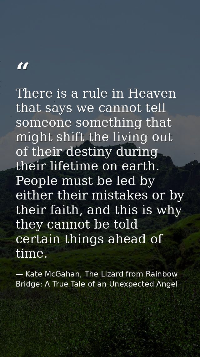 There is a rule in Heaven that says we cannot tell someone something that might shift the living out of their destiny du — Kate McGahan, The Lizard from Rainbow Bridge: A True Tale of an Unexpected Angel