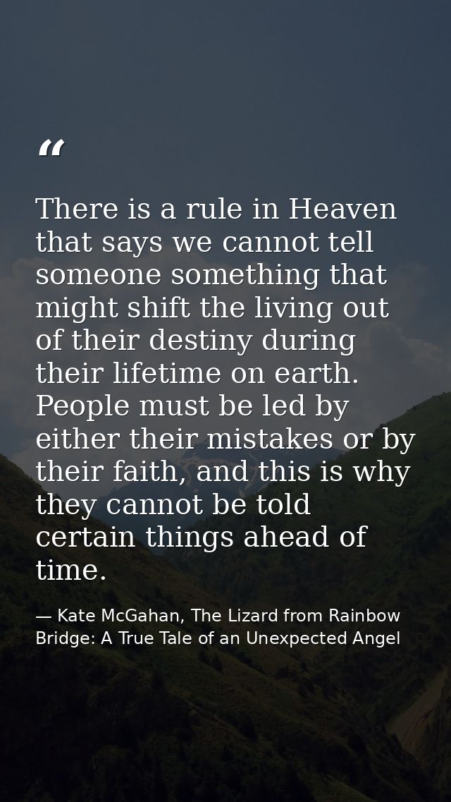 There is a rule in Heaven that says we cannot tell someone something that might shift the living out of their destiny du — Kate McGahan, The Lizard from Rainbow Bridge: A True Tale of an Unexpected Angel