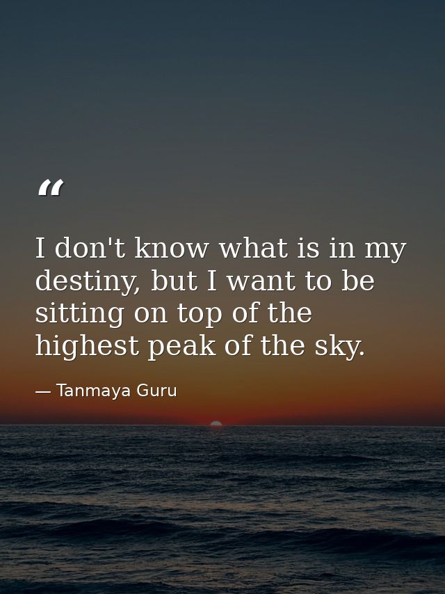 I don't know what is in my destiny, but I want to be sitting on top of the highest peak of the sky. — Tanmaya Guru
