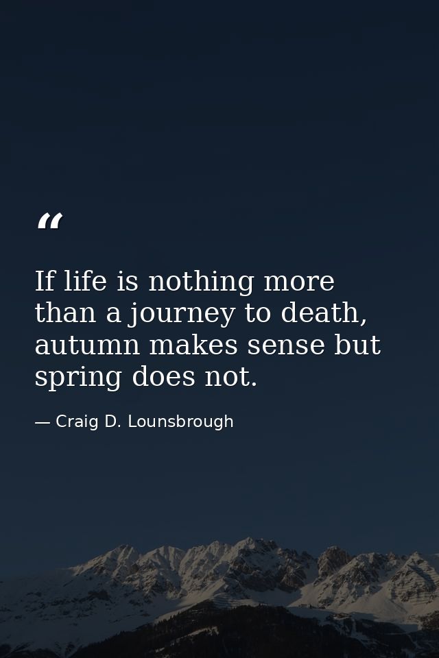 If life is nothing more than a journey to death, autumn makes sense but spring does not. — Craig D. Lounsbrough