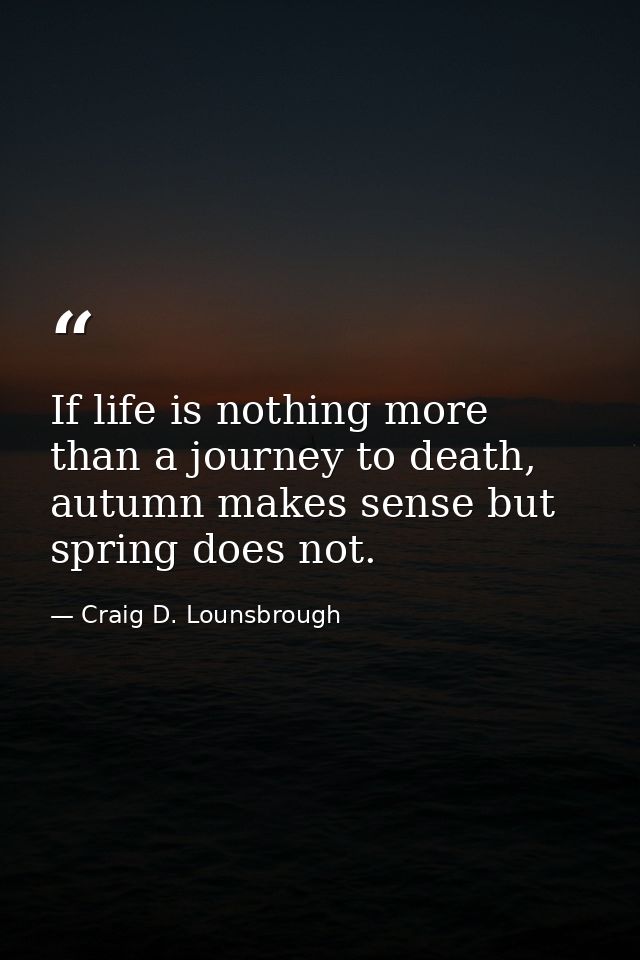 If life is nothing more than a journey to death, autumn makes sense but spring does not. — Craig D. Lounsbrough