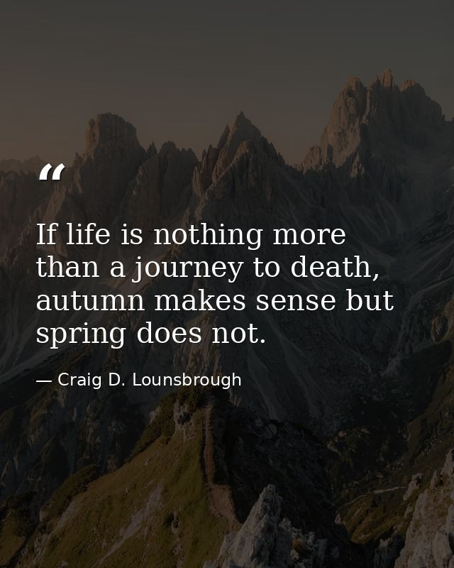 If life is nothing more than a journey to death, autumn makes sense but spring does not. — Craig D. Lounsbrough
