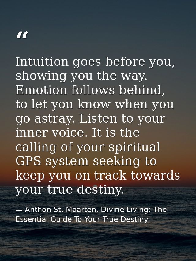 Intuition goes before you, showing you the way. Emotion follows behind, to let you know when you go astray. Listen to yo — Anthon St. Maarten, Divine Living: The Essential Guide To Your True Destiny