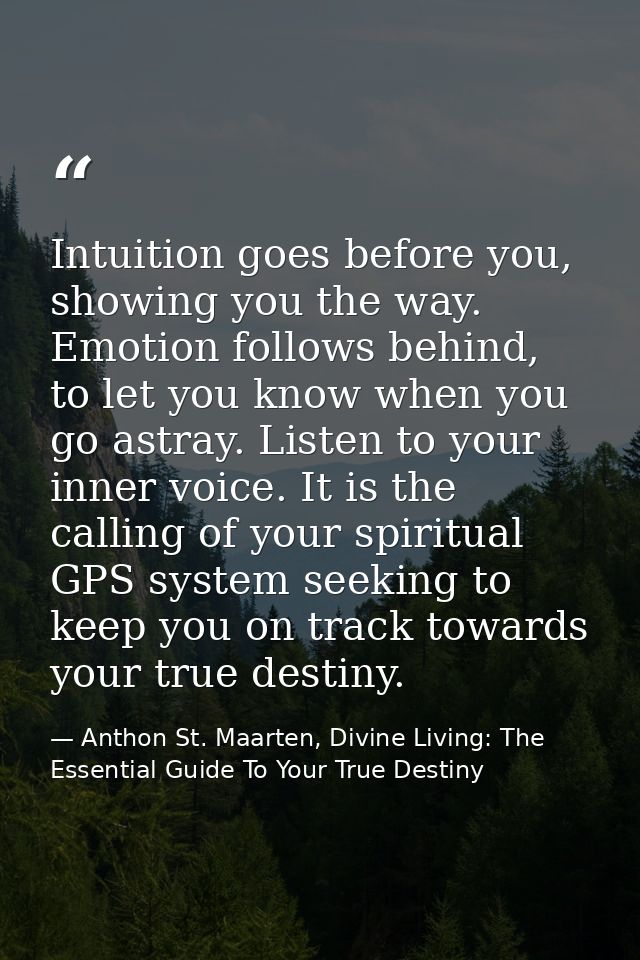 Intuition goes before you, showing you the way. Emotion follows behind, to let you know when you go astray. Listen to yo — Anthon St. Maarten, Divine Living: The Essential Guide To Your True Destiny