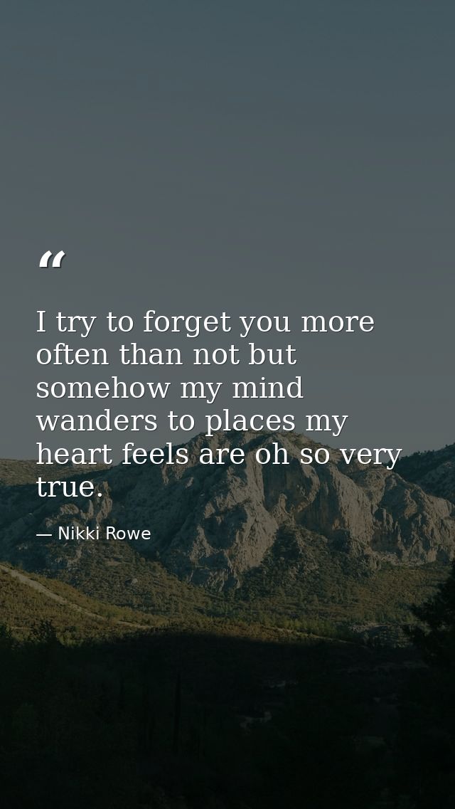 I try to forget you more often than not but somehow my mind wanders to places my heart feels are oh so very true. — Nikki Rowe