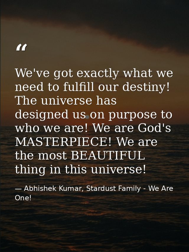 We've got exactly what we need to fulfill our destiny! The universe has designed us on purpose to who we are! We are God — Abhishek Kumar, Stardust Family - We Are One!