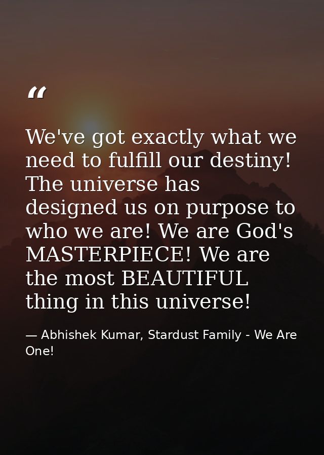 We've got exactly what we need to fulfill our destiny! The universe has designed us on purpose to who we are! We are God — Abhishek Kumar, Stardust Family - We Are One!