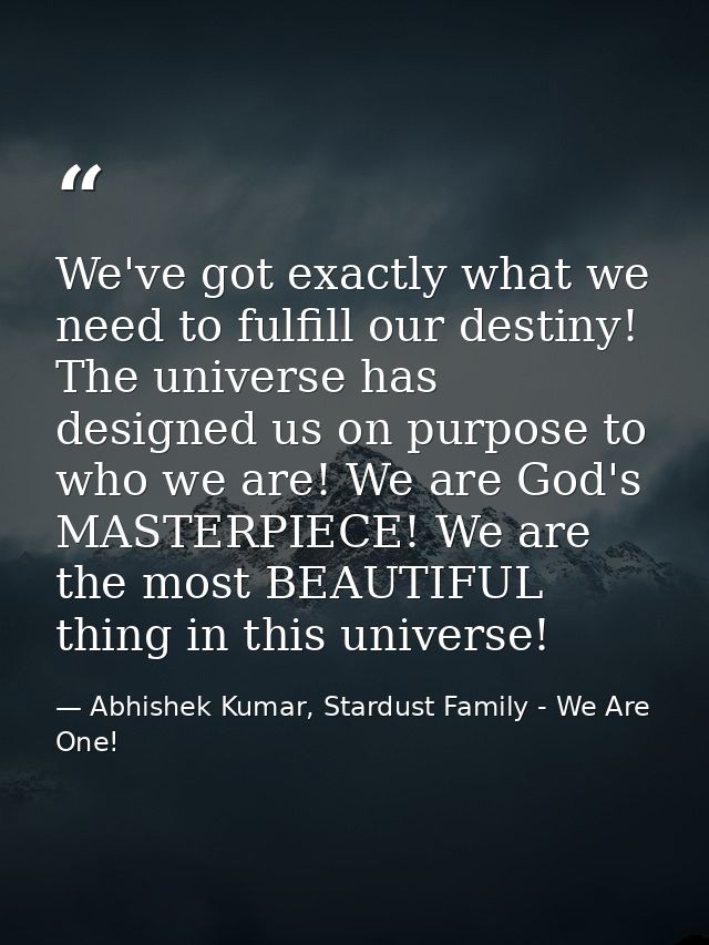 We've got exactly what we need to fulfill our destiny! The universe has designed us on purpose to who we are! We are God — Abhishek Kumar, Stardust Family - We Are One!