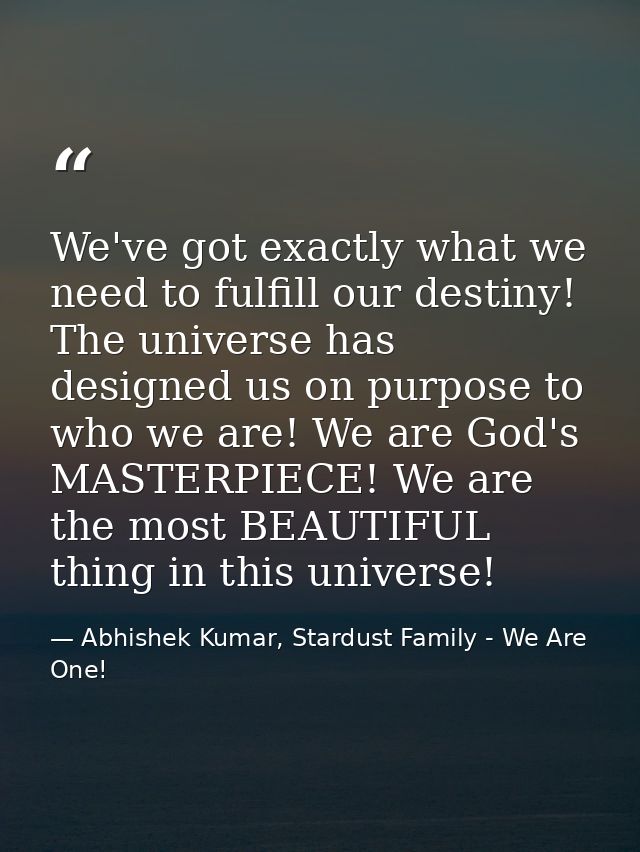 We've got exactly what we need to fulfill our destiny! The universe has designed us on purpose to who we are! We are God — Abhishek Kumar, Stardust Family - We Are One!