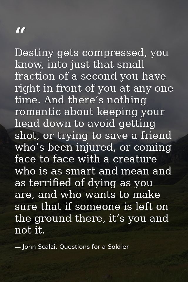 Destiny gets compressed, you know, into just that small fraction of a second you have right in front of you at any one t — John Scalzi, Questions for a Soldier