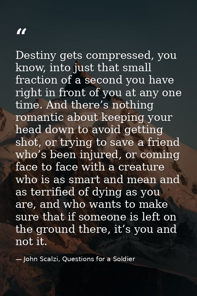 Destiny gets compressed, you know, into just that small fraction of a second you have right in front of you at any one t — John Scalzi, Questions for a Soldier