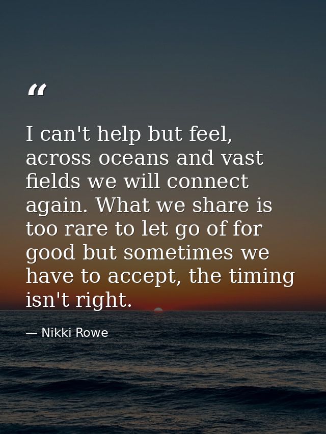 I can't help but feel, across oceans and vast fields we will connect again. What we share is too rare to let go of for g — Nikki Rowe