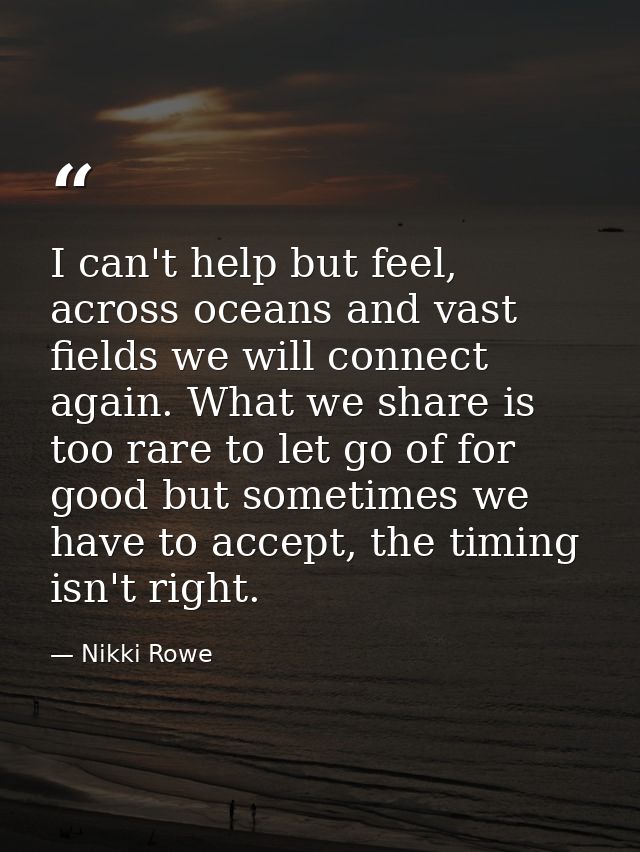 I can't help but feel, across oceans and vast fields we will connect again. What we share is too rare to let go of for g — Nikki Rowe