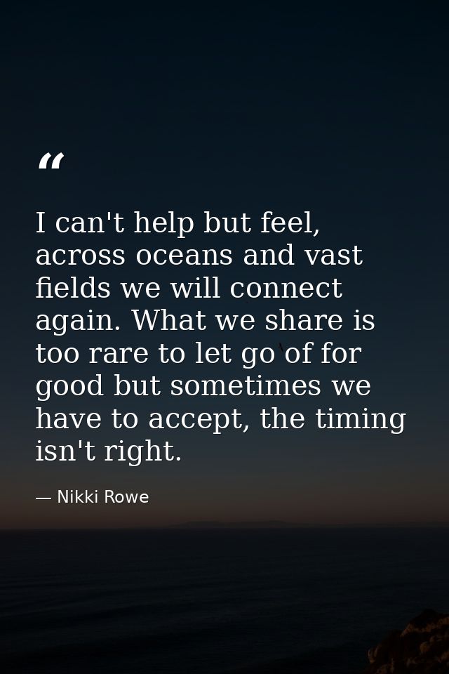 I can't help but feel, across oceans and vast fields we will connect again. What we share is too rare to let go of for g — Nikki Rowe