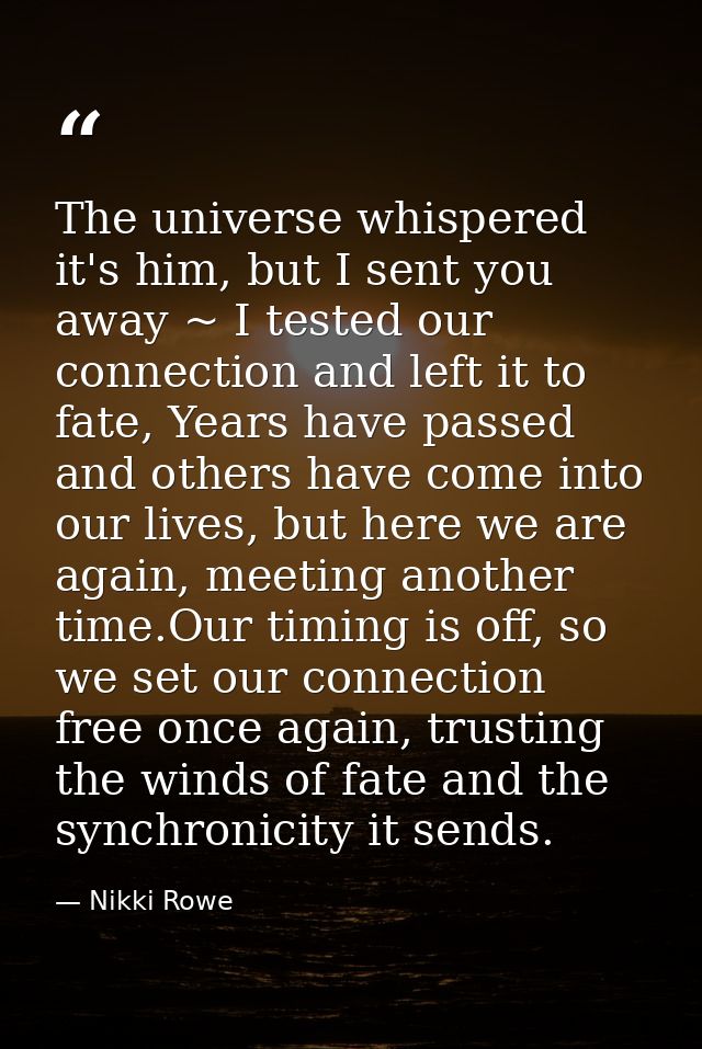 The universe whispered it's him, but I sent you away ~ I tested our connection and left it to fate, Years have passed an — Nikki Rowe