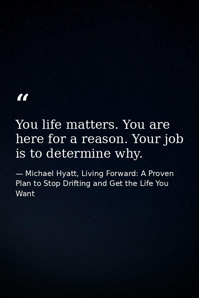 You life matters. You are here for a reason. Your job is to determine why. — Michael Hyatt, Living Forward: A Proven Plan to Stop Drifting and Get the Life You Want