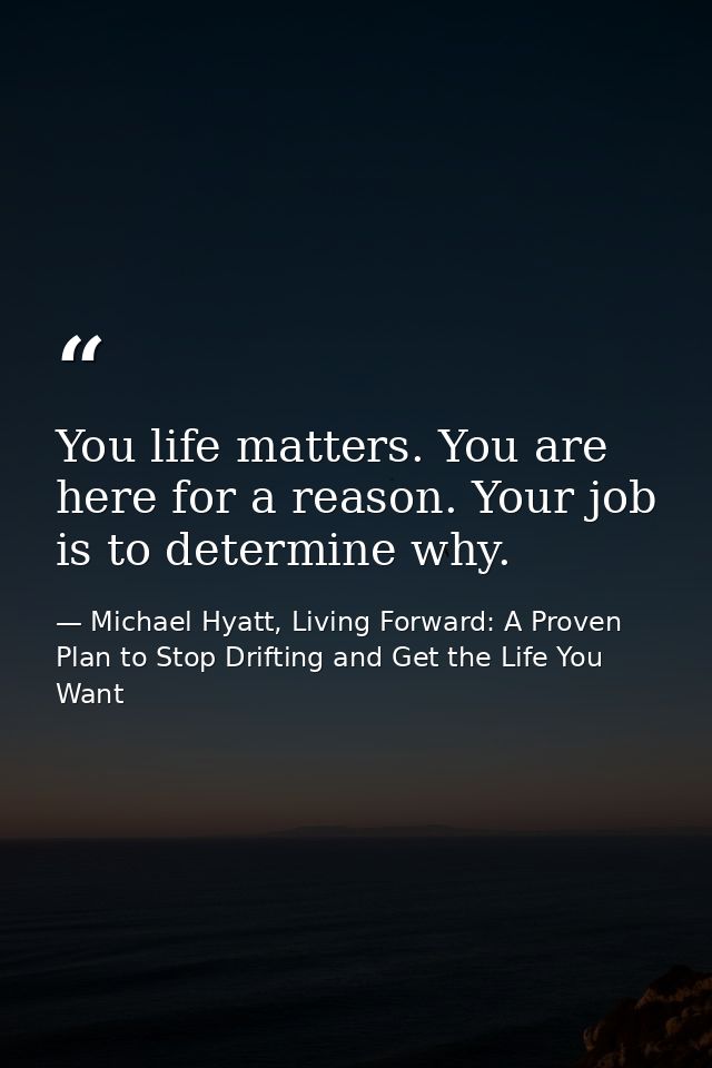 You life matters. You are here for a reason. Your job is to determine why. — Michael Hyatt, Living Forward: A Proven Plan to Stop Drifting and Get the Life You Want