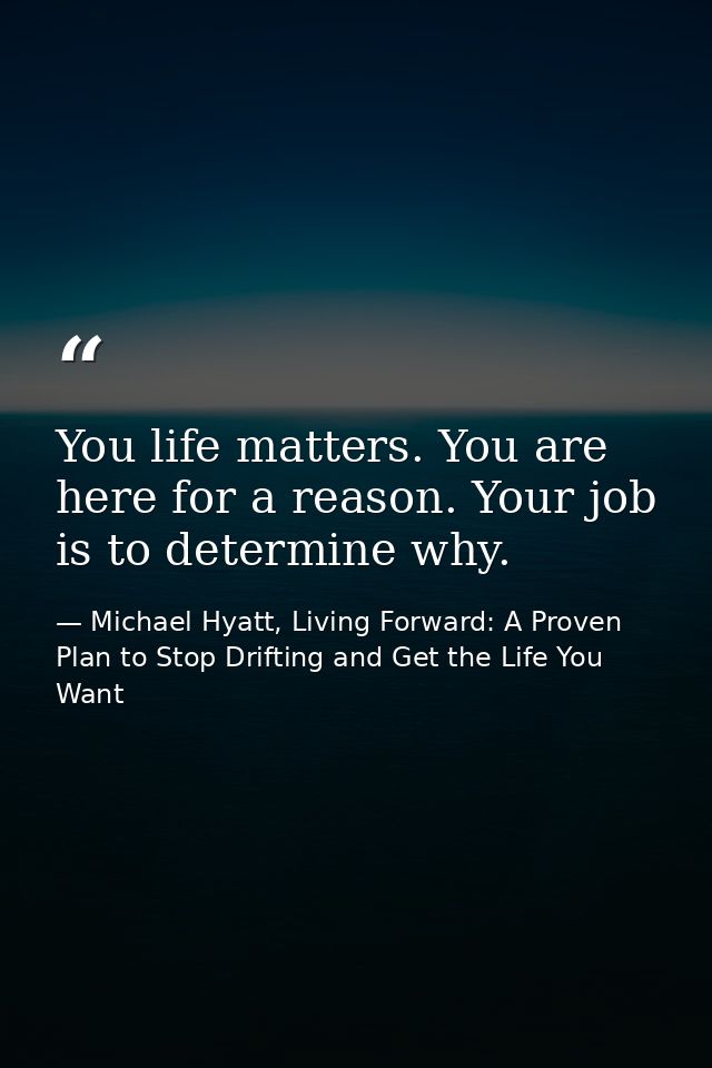 You life matters. You are here for a reason. Your job is to determine why. — Michael Hyatt, Living Forward: A Proven Plan to Stop Drifting and Get the Life You Want