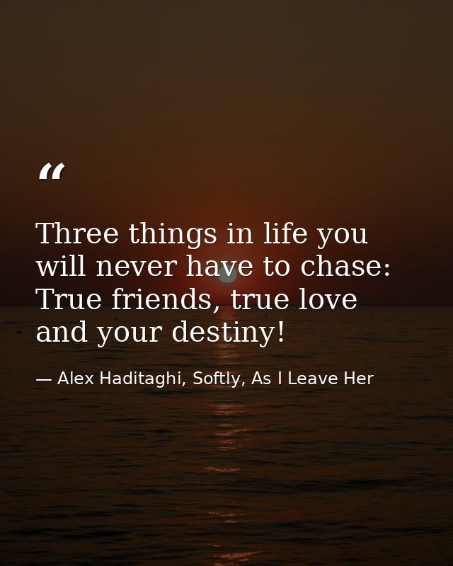 Three things in life you will never have to chase: True friends, true love and your destiny! — Alex Haditaghi, Softly, As I Leave Her