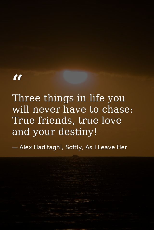 Three things in life you will never have to chase: True friends, true love and your destiny! — Alex Haditaghi, Softly, As I Leave Her