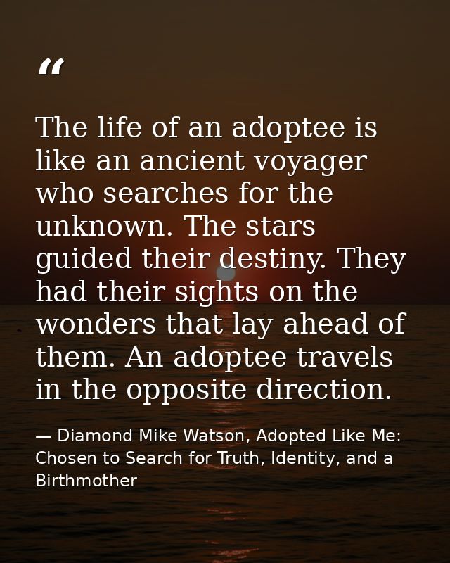 The life of an adoptee is like an ancient voyager who searches for the unknown. The stars guided their destiny. They had — Diamond Mike Watson, Adopted Like Me: Chosen to Search for Truth, Identity, and a Birthmother
