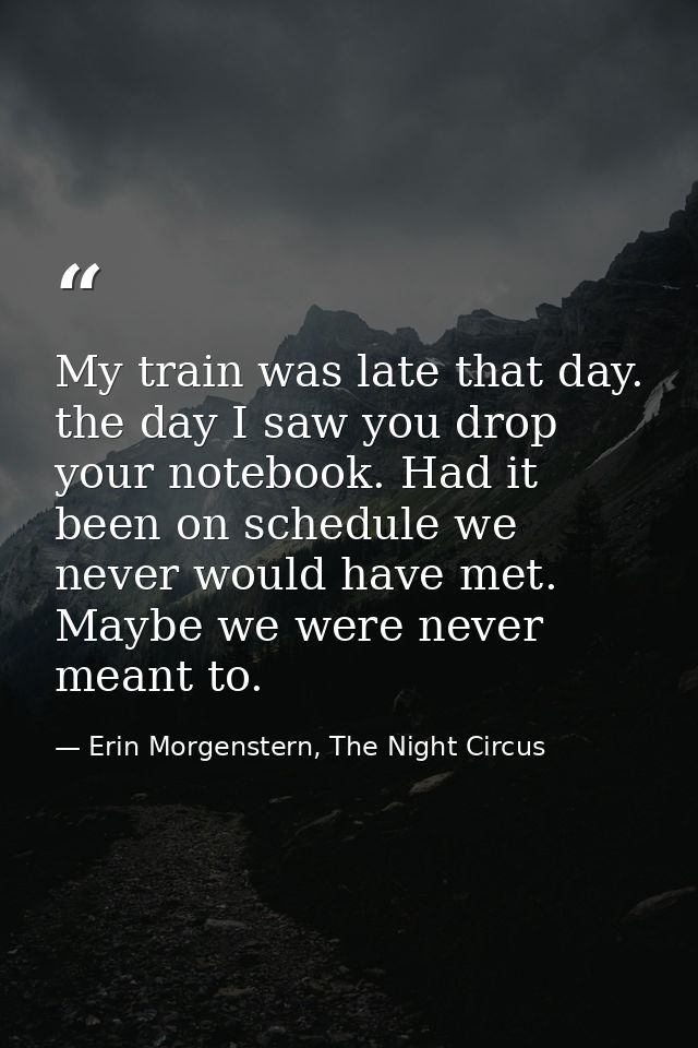 My train was late that day. the day I saw you drop your notebook. Had it been on schedule we never would have met. Maybe — Erin Morgenstern, The Night Circus