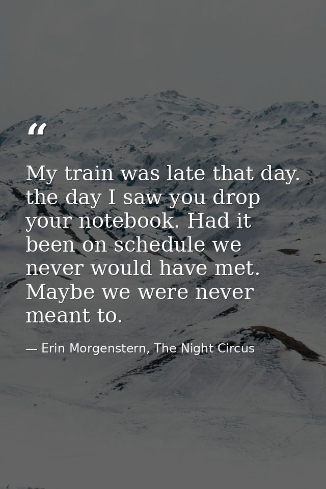 My train was late that day. the day I saw you drop your notebook. Had it been on schedule we never would have met. Maybe — Erin Morgenstern, The Night Circus
