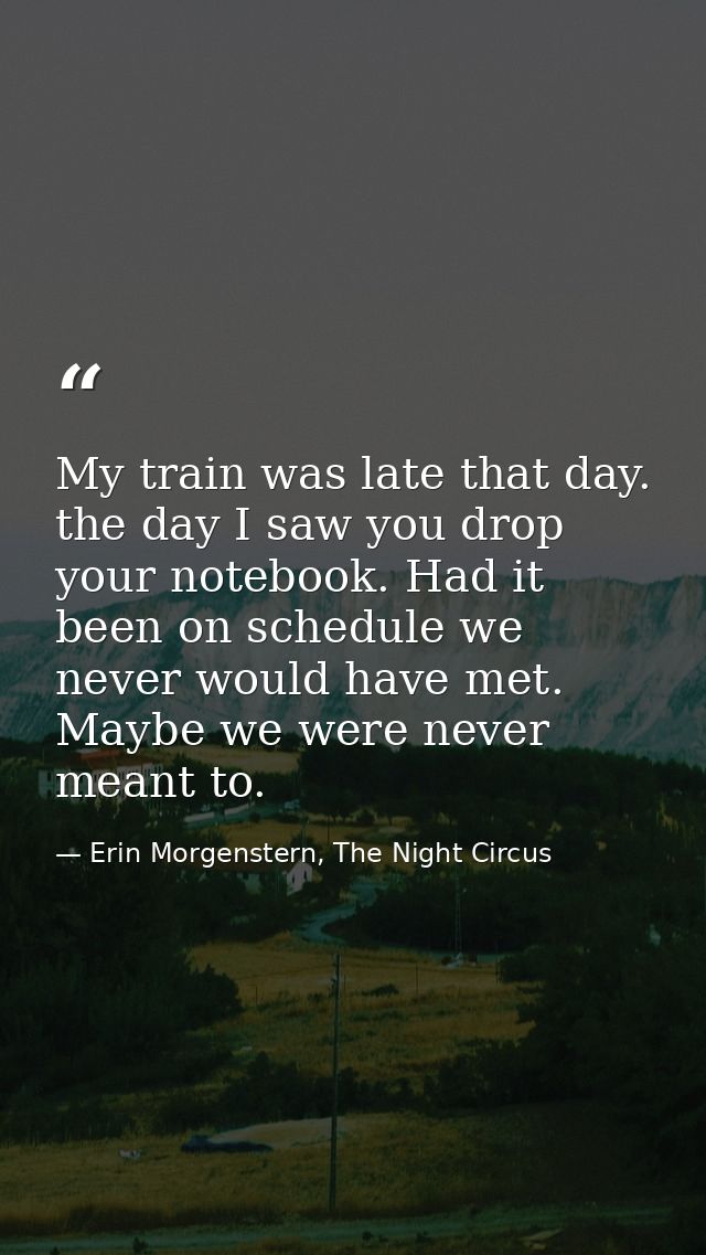 My train was late that day. the day I saw you drop your notebook. Had it been on schedule we never would have met. Maybe — Erin Morgenstern, The Night Circus