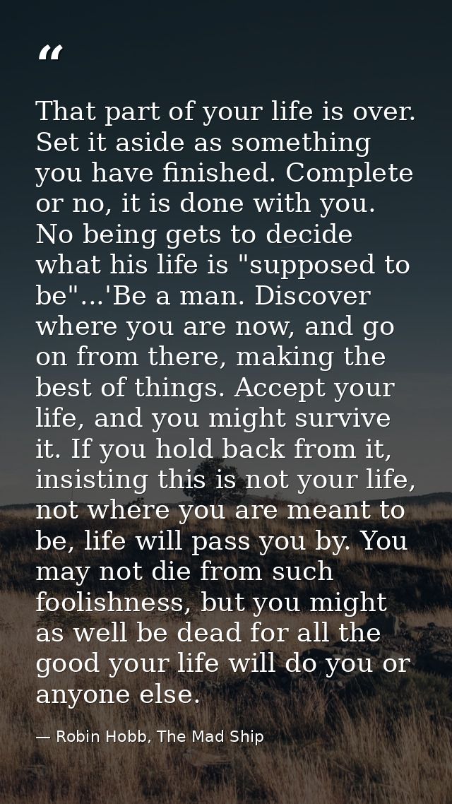 That part of your life is over. Set it aside as something you have finished. Complete or no, it is done with you. No bei — Robin Hobb, The Mad Ship