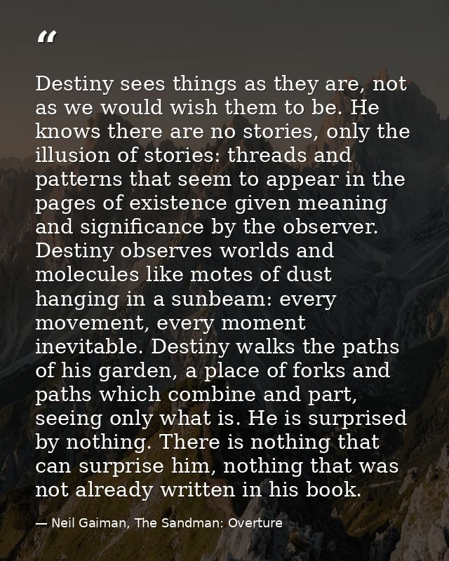 Destiny sees things as they are, not as we would wish them to be. He knows there are no stories, only the illusion of st — Neil Gaiman, The Sandman: Overture