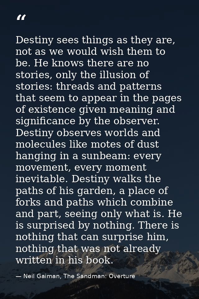 Destiny sees things as they are, not as we would wish them to be. He knows there are no stories, only the illusion of st — Neil Gaiman, The Sandman: Overture