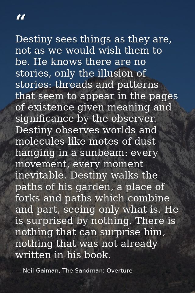Destiny sees things as they are, not as we would wish them to be. He knows there are no stories, only the illusion of st — Neil Gaiman, The Sandman: Overture