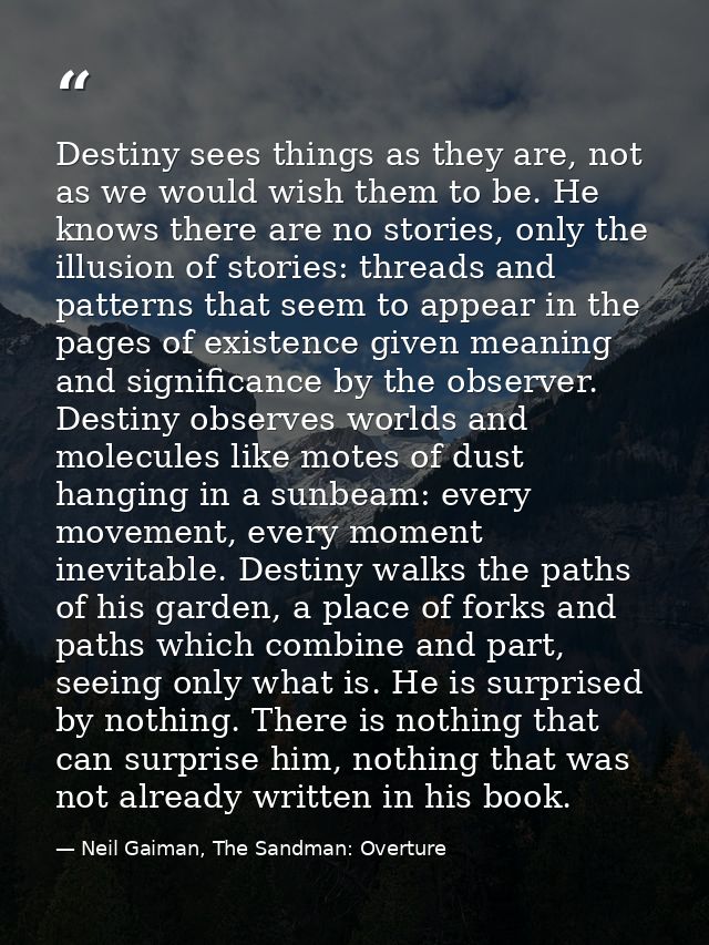 Destiny sees things as they are, not as we would wish them to be. He knows there are no stories, only the illusion of st — Neil Gaiman, The Sandman: Overture