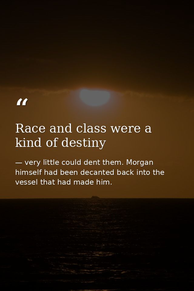 Race and class were a kind of destiny — very little could dent them. Morgan himself had been decanted back into the vessel that had made him.