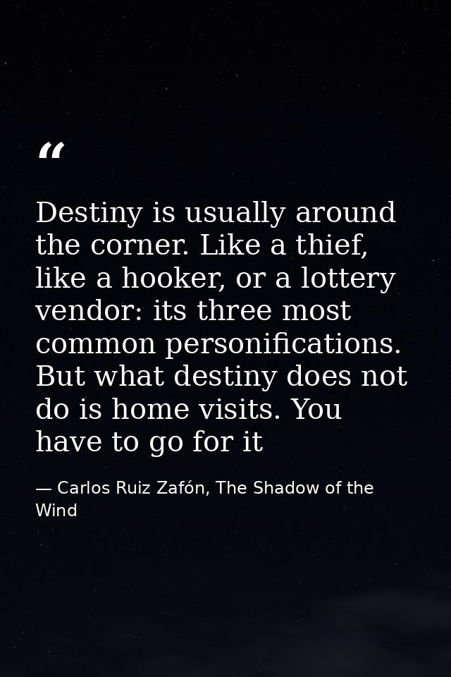 Destiny is usually around the corner. Like a thief, like a hooker, or a lottery vendor: its three most common personific — Carlos Ruiz Zafón, The Shadow of the Wind