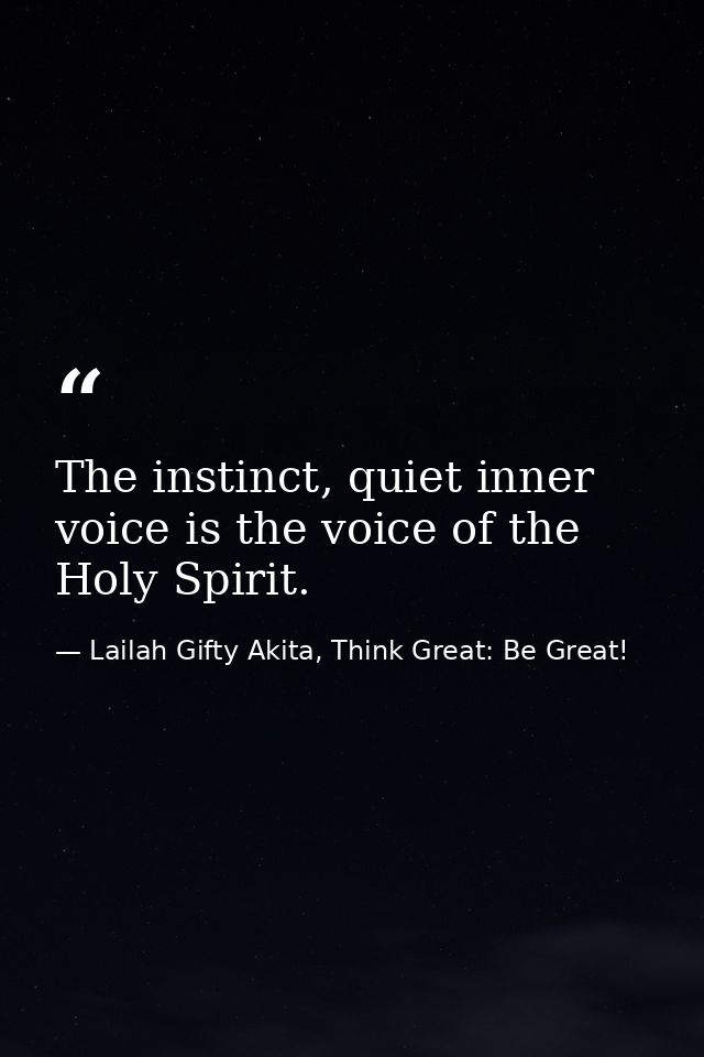 The instinct, quiet inner voice is the voice of the Holy Spirit. — Lailah Gifty Akita, Think Great: Be Great!
