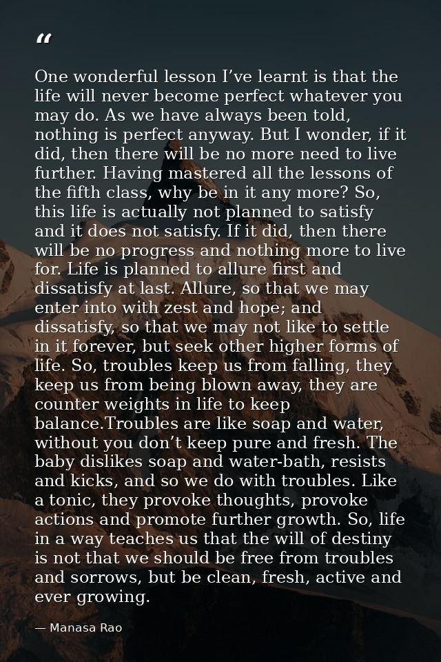 One wonderful lesson I’ve learnt is that the life will never become perfect whatever you may do. As we have always been  — Manasa Rao