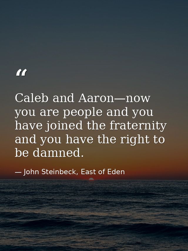 Caleb and Aaron—now you are people and you have joined the fraternity and you have the right to be damned. — John Steinbeck, East of Eden