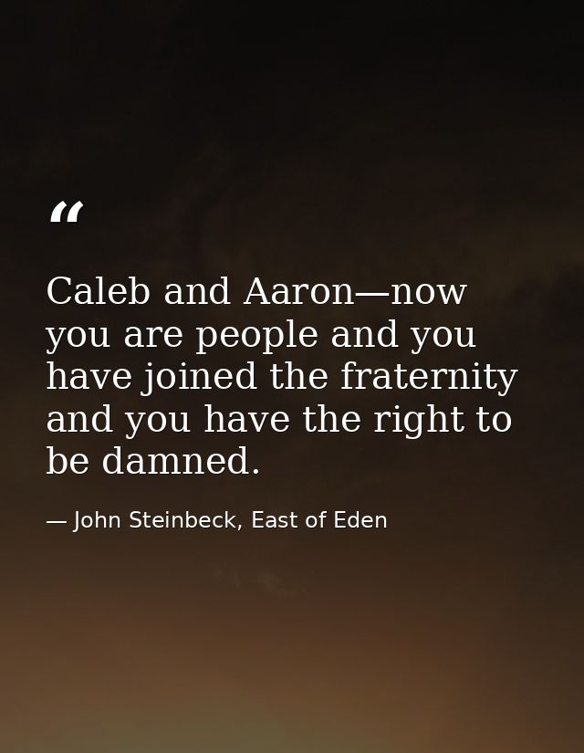Caleb and Aaron—now you are people and you have joined the fraternity and you have the right to be damned. — John Steinbeck, East of Eden