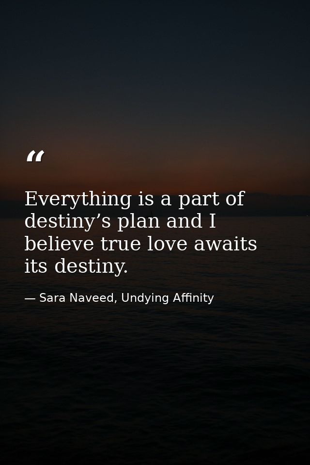 Everything is a part of destiny’s plan and I believe true love awaits its destiny. — Sara Naveed, Undying Affinity