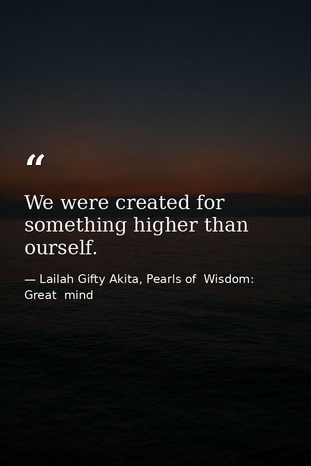 We were created for something higher than ourself. — Lailah Gifty Akita, Pearls of  Wisdom: Great  mind