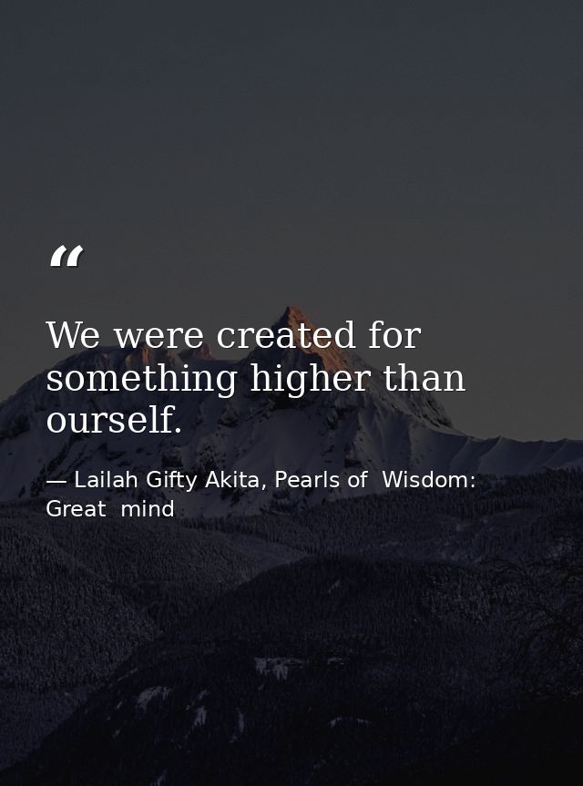 We were created for something higher than ourself. — Lailah Gifty Akita, Pearls of  Wisdom: Great  mind