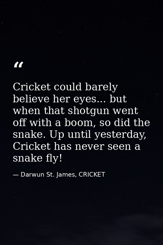 Cricket could barely believe her eyes... but when that shotgun went off with a boom, so did the snake. Up until yesterda — Darwun St. James, CRICKET