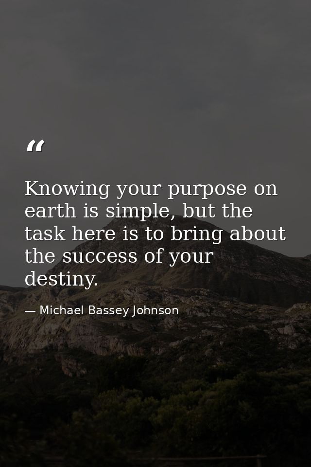 Knowing your purpose on earth is simple, but the task here is to bring about the success of your destiny. — Michael Bassey Johnson