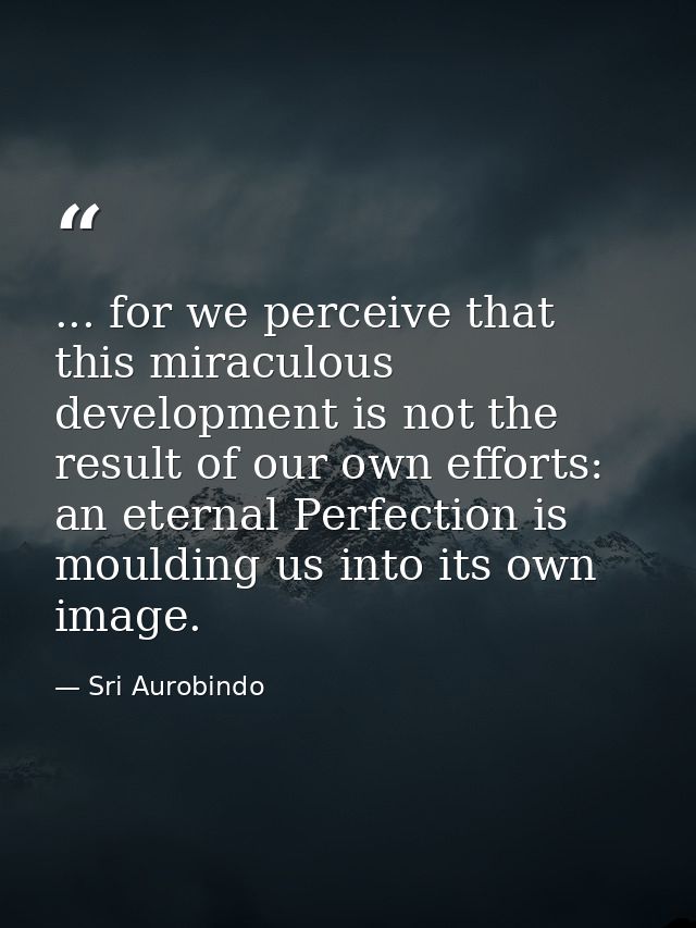 ... for we perceive that this miraculous development is not the result of our own efforts: an eternal Perfection is moul — Sri Aurobindo