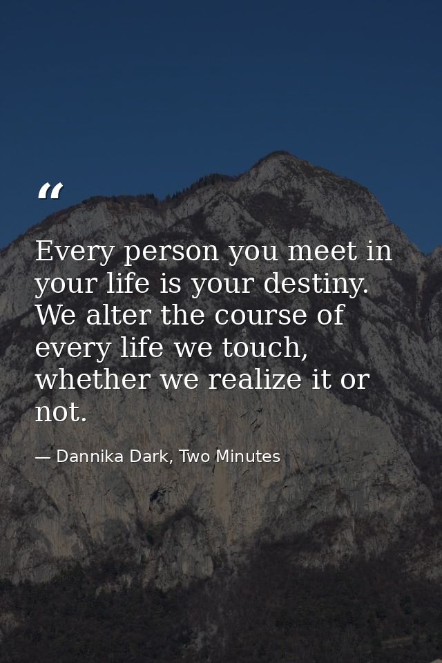 Every person you meet in your life is your destiny. We alter the course of every life we touch, whether we realize it or — Dannika Dark, Two Minutes