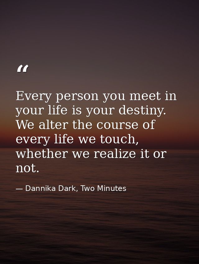 Every person you meet in your life is your destiny. We alter the course of every life we touch, whether we realize it or — Dannika Dark, Two Minutes